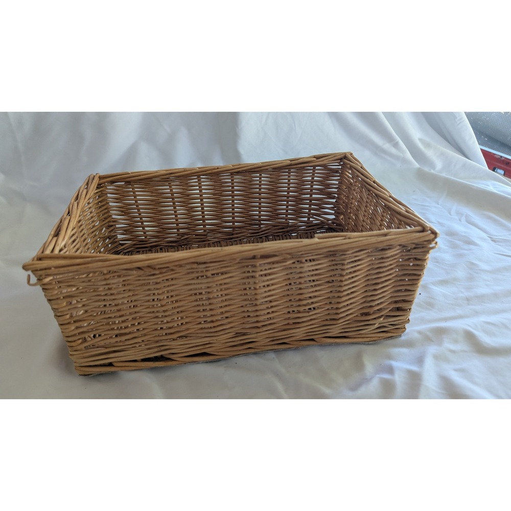 Rectangular Woven Wicker Storage Basket Natural Brown Felt Bottom 12x7.5x5.5
